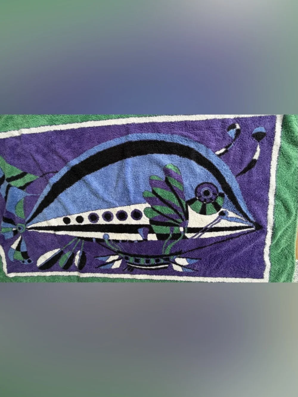 Hermes Purple and White Fish Beach Towel